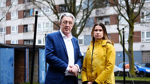 Paul Kohler MP with Abbey Councillor Klaar Dresselaers on the High Path estate