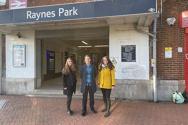 Cllrs Victoria Wilson, Matthew Willis and Chessie Flack want step-free access at Raynes Park station.