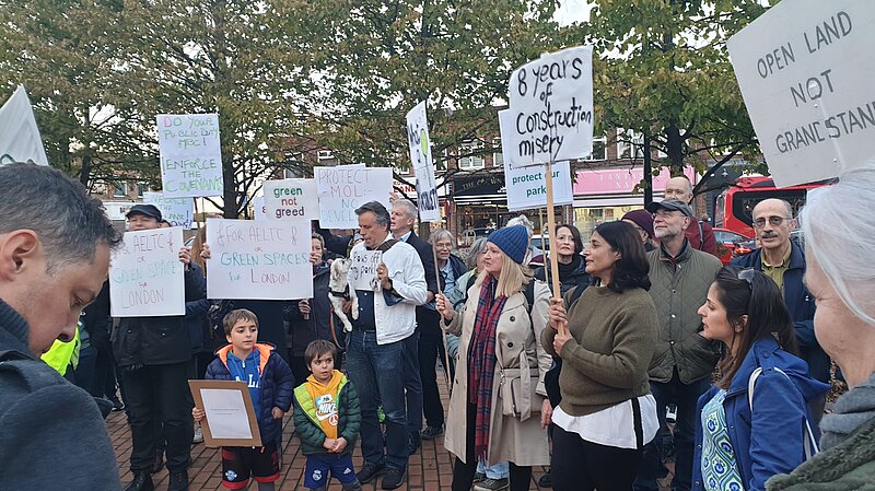 Protesters outside of Merton Council