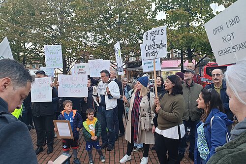 Protesters outside of Merton Council