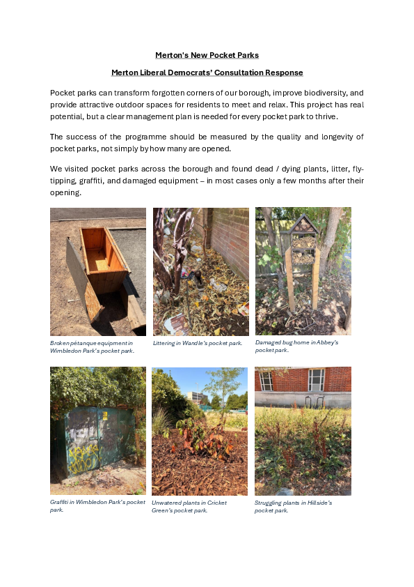 Pocket Parks Consultation response